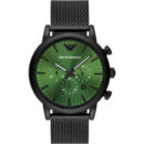 Emporio Armani Renato Chronograph Silver Dial Black Leather Strap Watch for Men - AR11473